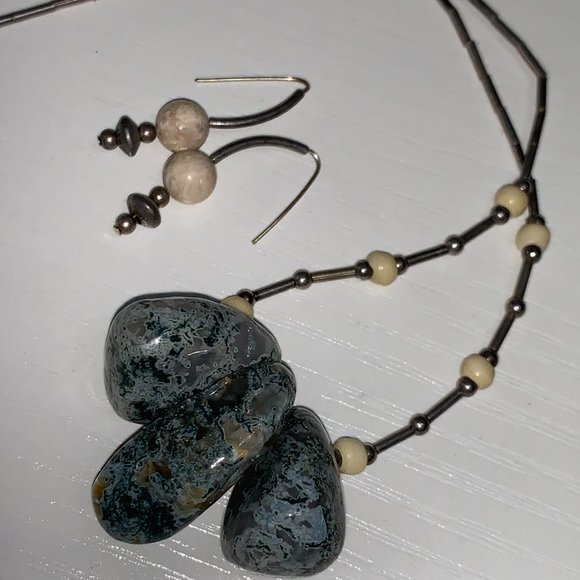 16" Moss Agate Necklace and Earring Set - Picture 7 of 16